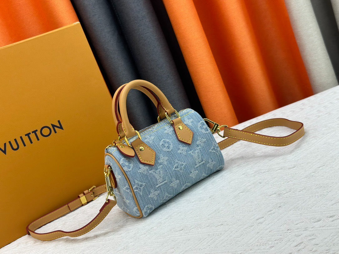 Louis Vuitton Nano Speedy Bag – Sky Blue Monogram Denim Crossbody (Brand New)